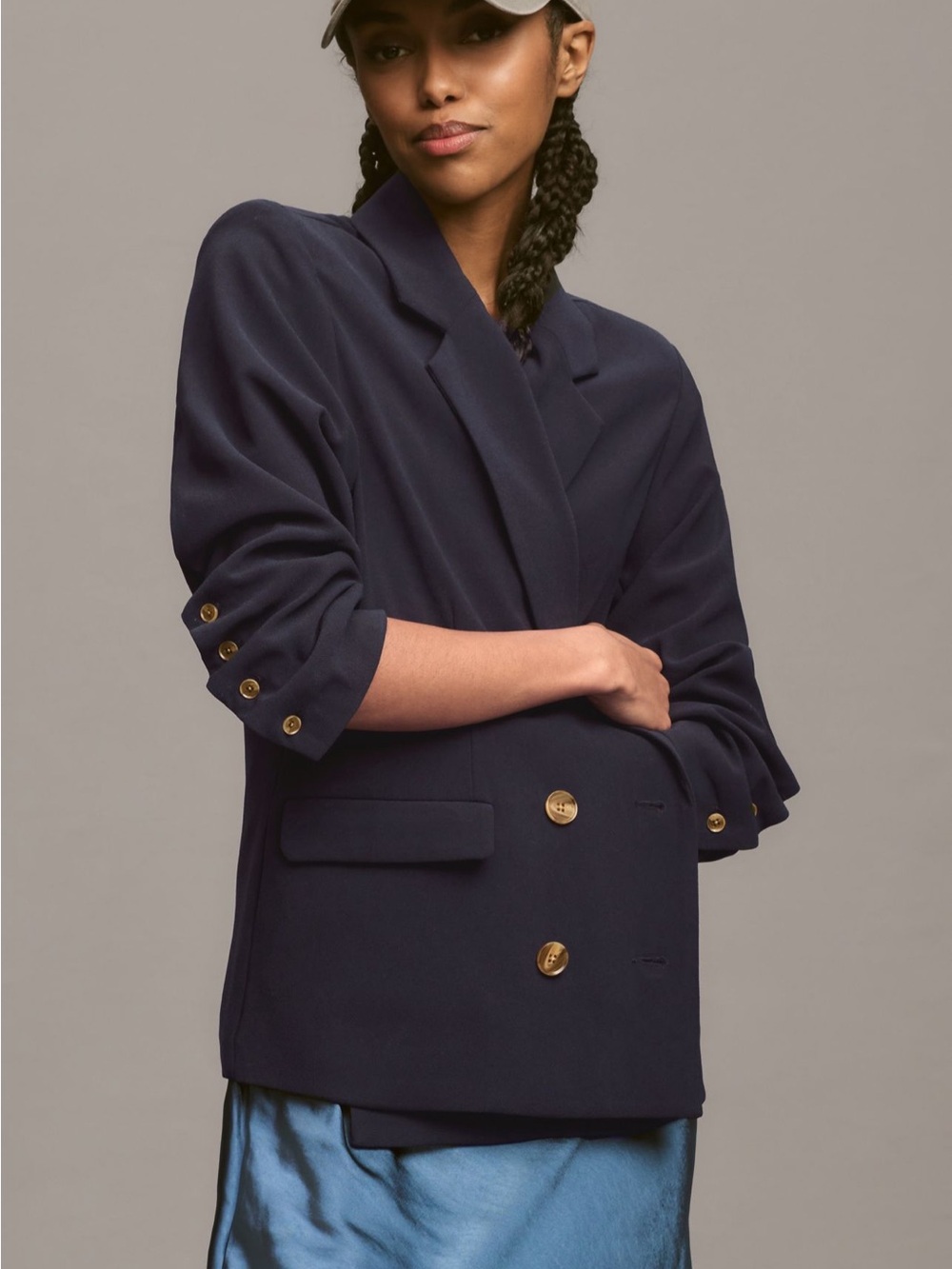 Anthropologie Midnight Blue Double-Breasted Blazer